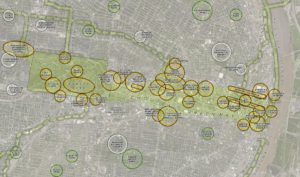 A map of the winning proposal for the Chouteau Greenway
